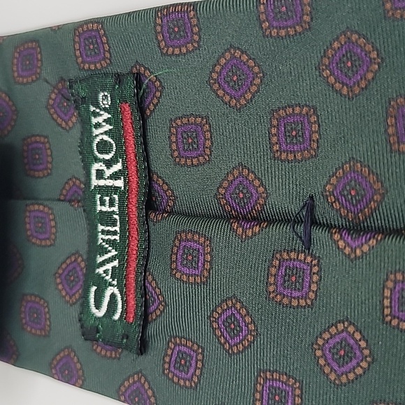 Saville Row 100% Silk Green Purple Geometric Men's Tie - Picture 2 of 3